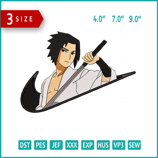 Sasuke Uchiha Swoosh v10 Embroidery Design Files - 3 Size's