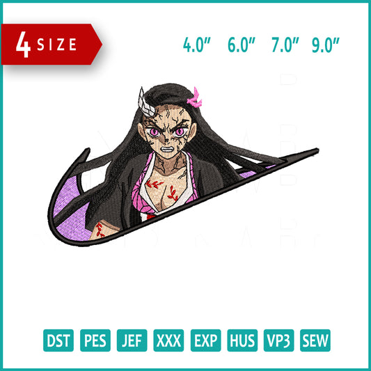 Nezuko Kamado Swoosh v6 Embroidery Design Files - 4 Size's