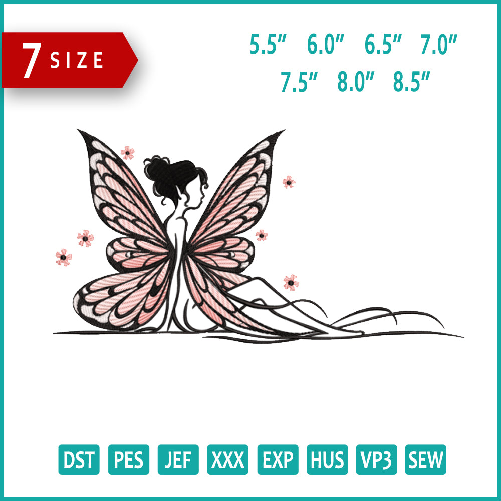 Fairy with Butterfly Wings Embroidery Design Files - 9 Size's
