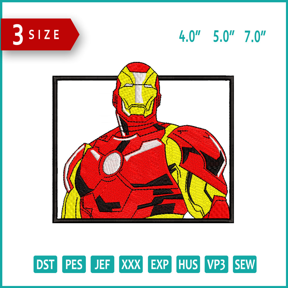 Iron Man v2 Embroidery Design Files - 3 Size's
