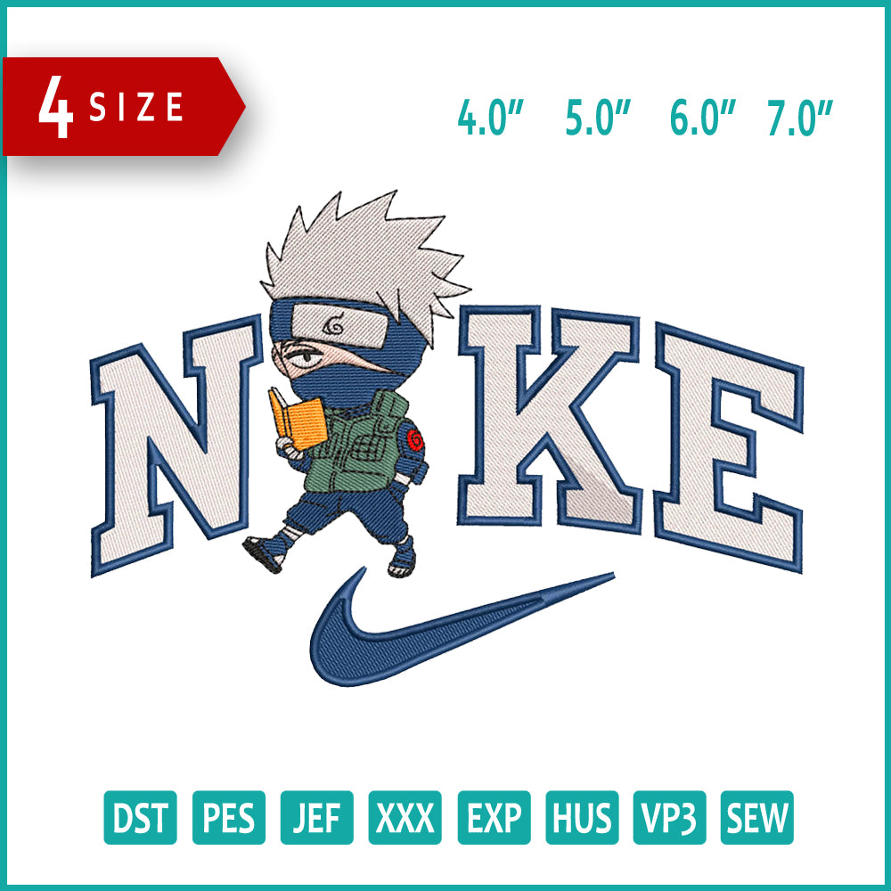 Nike Chibi Kakashi Hatake v2 Embroidery Design Files - 4 Size's