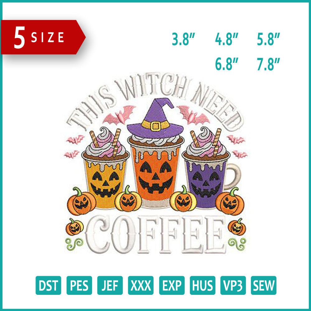 Spooky Coffee Embroidery Design Files - 5 Size's