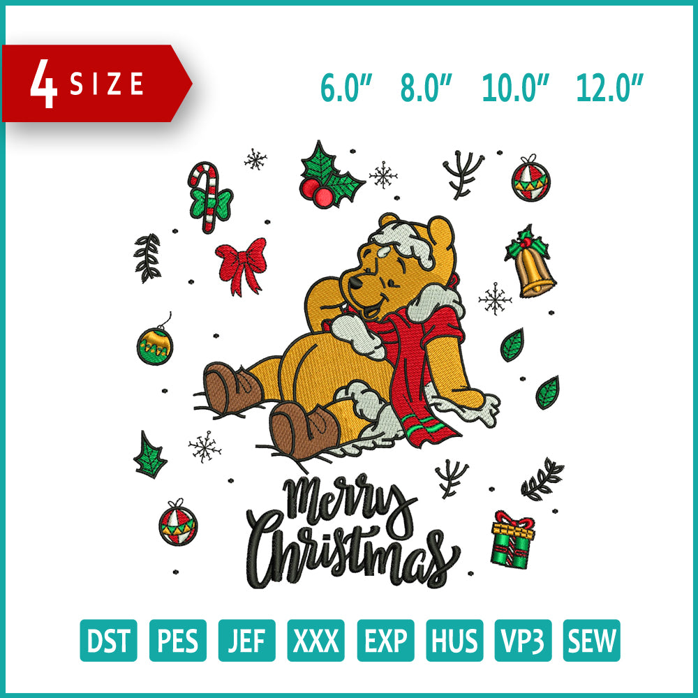 Winnie The Pooh Merry Christmas Embroidery Design Files - 4 Size's