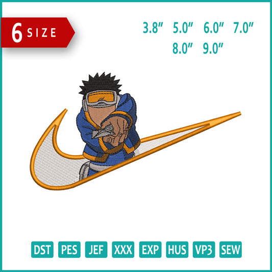 Uchiha Obito Swoosh v8 Embroidery Design Files - 6 Size's
