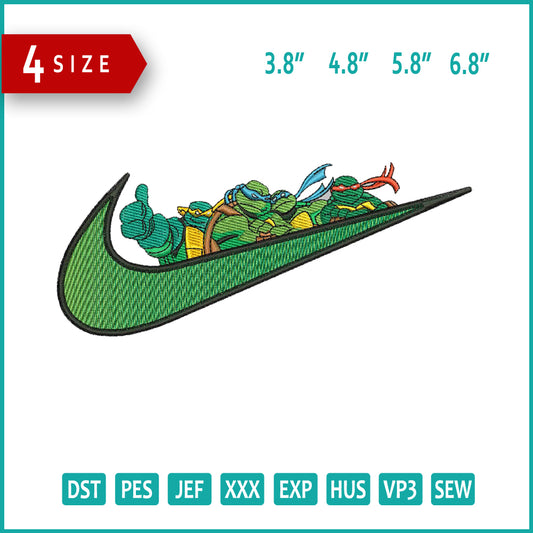 NInja Turtles Swoosh Embroidery Design Files - 4 Size's