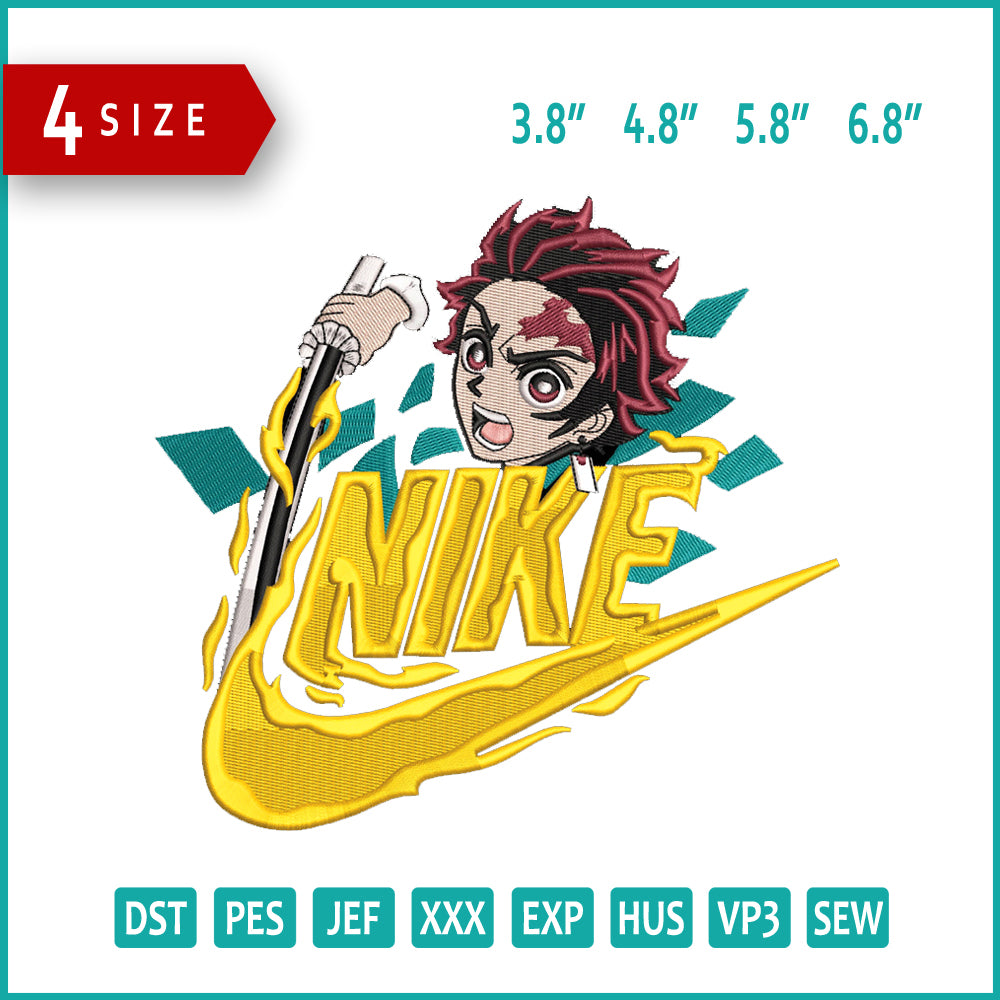 Tanjiro Kamado Swoosh v3 Embroidery Design Files - 4 Size's