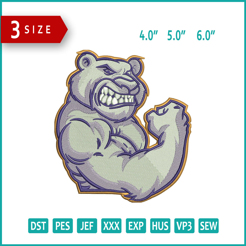 Muscle Bear Embroidery Design Files - 3 Size's