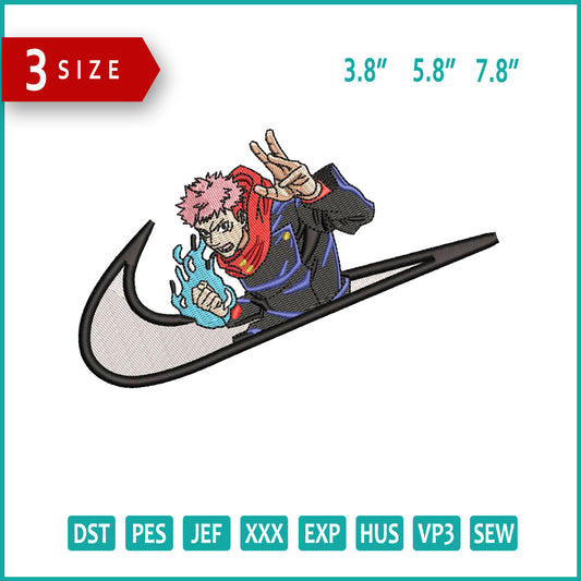 Yuji Itadori Swoosh v2 Embroidery Design Files - 3 Sizes
