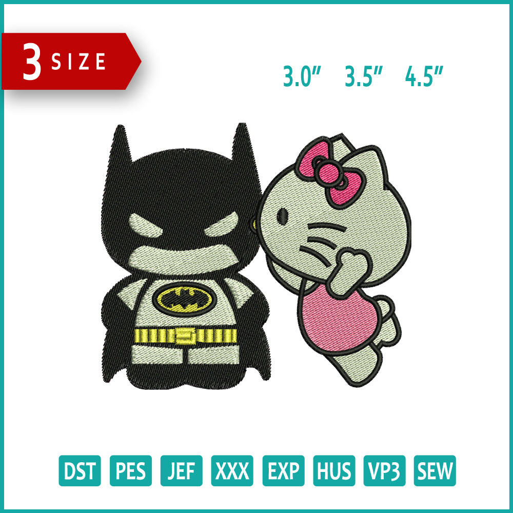 Hello Kitty Kiss Batman Embroidery Design Files - 3 Size's