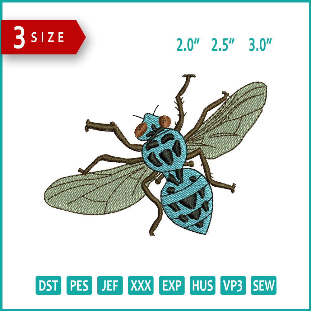 Bee v2 Embroidery Design Files - 3 Size's
