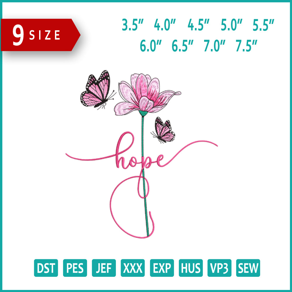 Flower of Hope Embroidery Design Files - 9 Size's