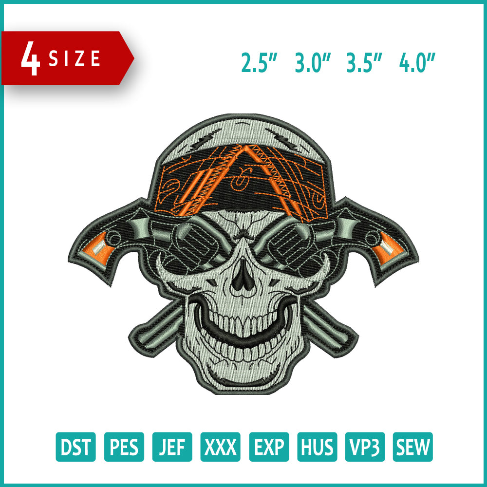 Revolver Gun Skull Embroidery Design Files - 4 Size's