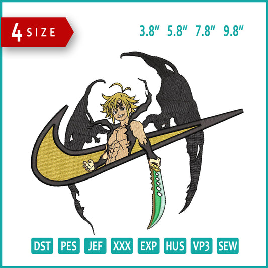 Meliodas Swoosh Embroidery Design Files - 4 Size's