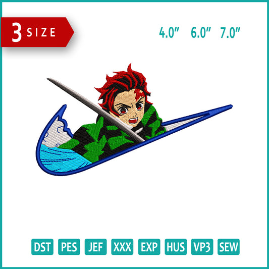 Tanjiro Kamado Swoosh Embroidery Design Files - 3 Size's