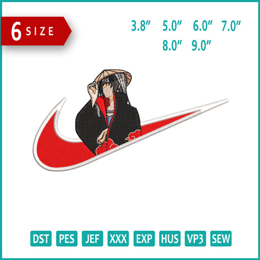 Itachi Uchiha Swoosh v6 Embroidery Design Files - 6 Size"s