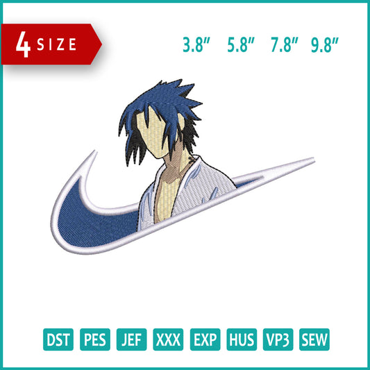 Sasuke Uchiha Swoosh v9 Embroidery Design Files - 4 Size's