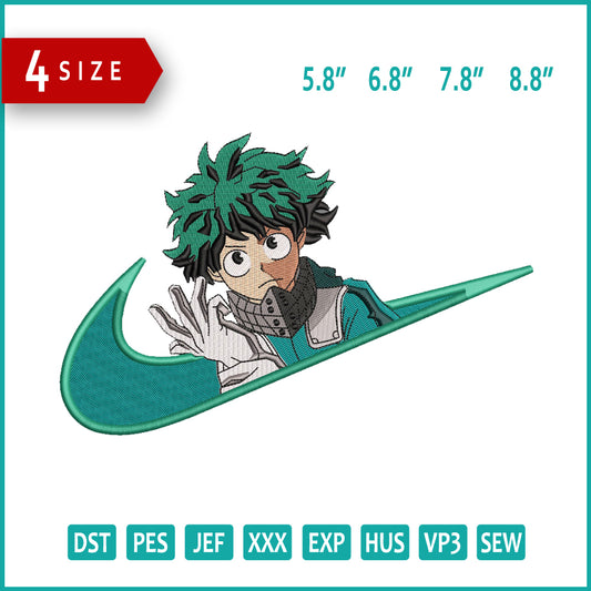 Izuku Midoriya Swoosh v4 Embroidery Design Files - 4 Size's