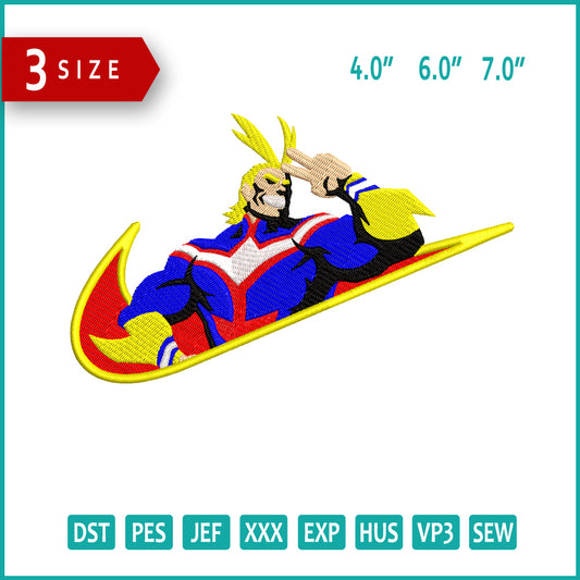 All Might Swoosh v2 Embroidery Design Files - 3 Size's