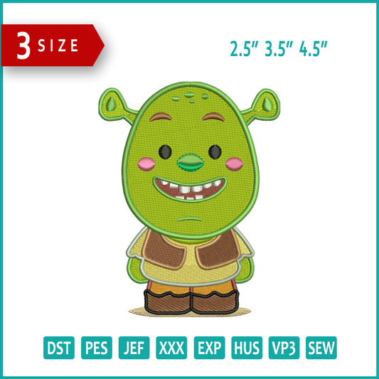 Archivos de diseño de bordado de Chibi Shrek - 3 tamaños