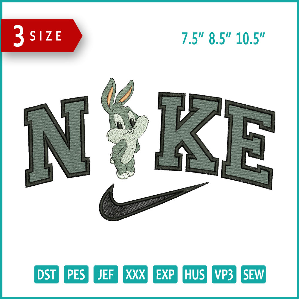 Archivos de diseño de bordado de Bugs Bunny de Nike Chibi (3 tamaños)