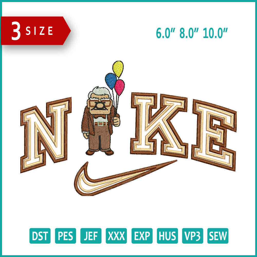 Archivos de diseño de bordado Nike Old Carl Fredricksen (3 tamaños)