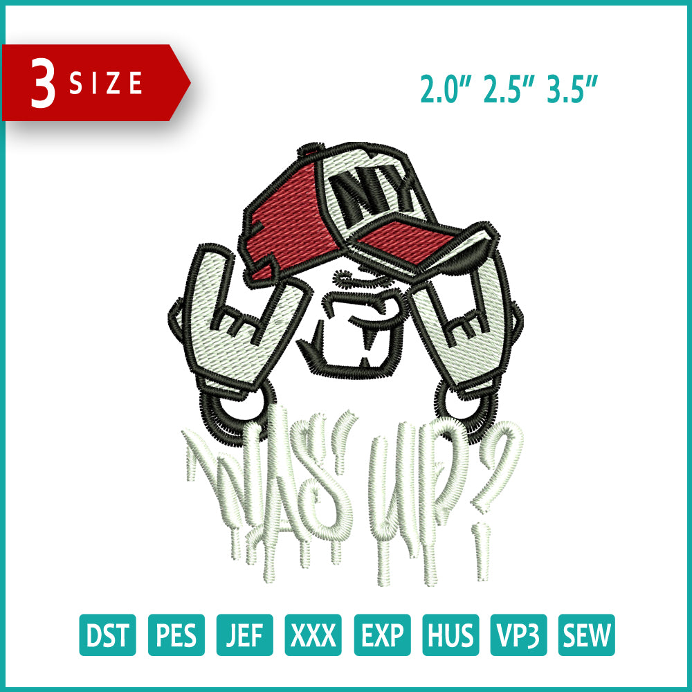 Archivos de diseño de bordado Was Up - 3 tamaños