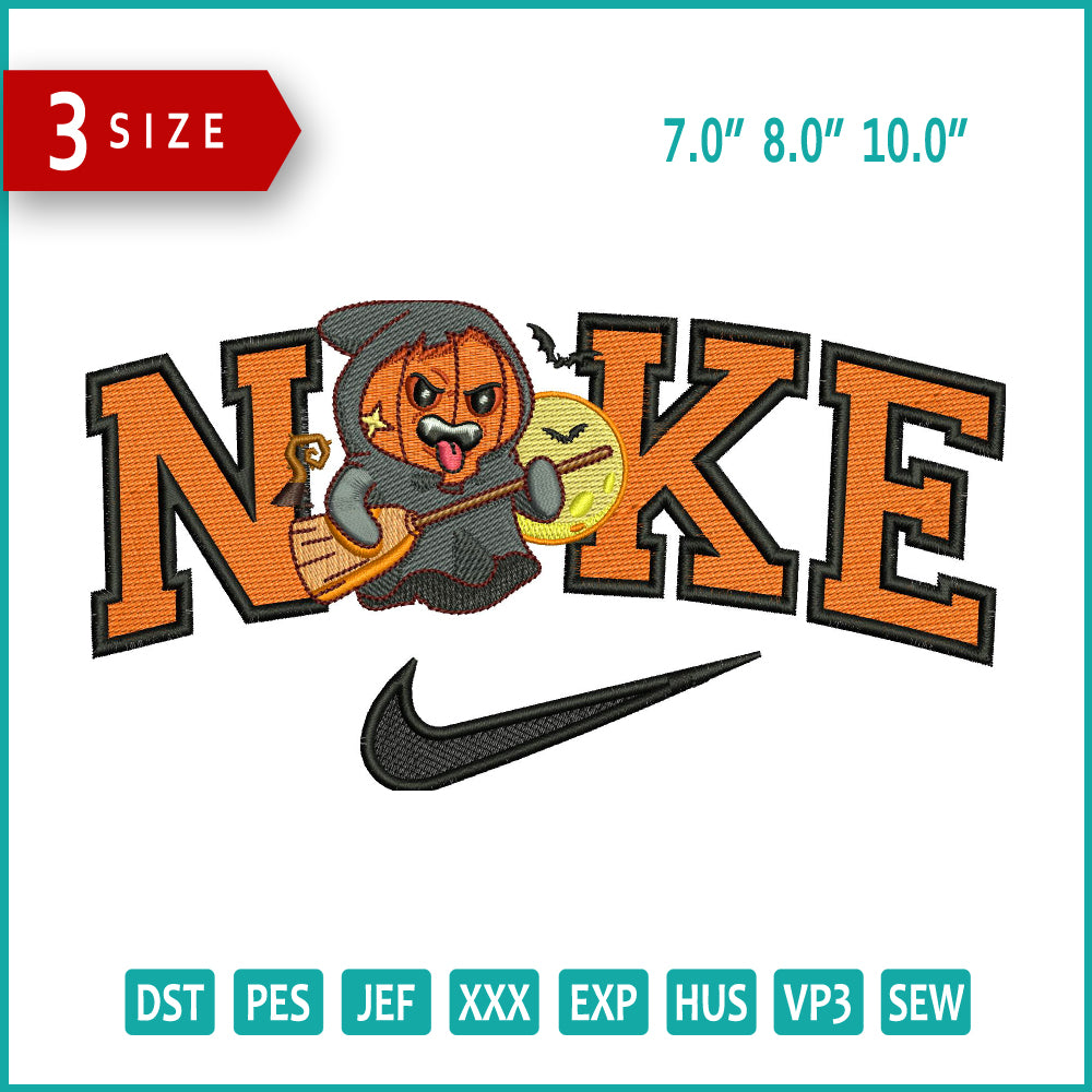 Nike Pumpkin Witch Embroidery Files - 3 Size's