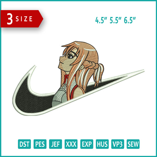 Yuuki Asuna Swoosh Embroidery Design Files - 3 Sizes