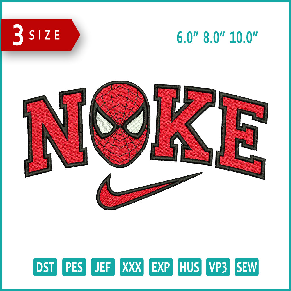 Archivos de diseño de bordado de cara de Spiderman de Nike (3 tamaños)