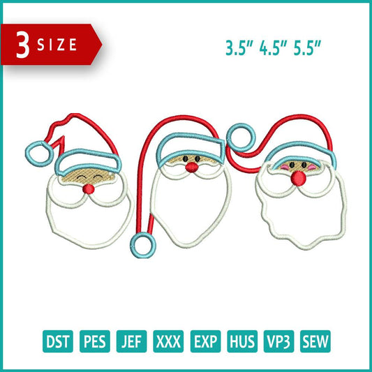 3 Santa Face Embroidery Design