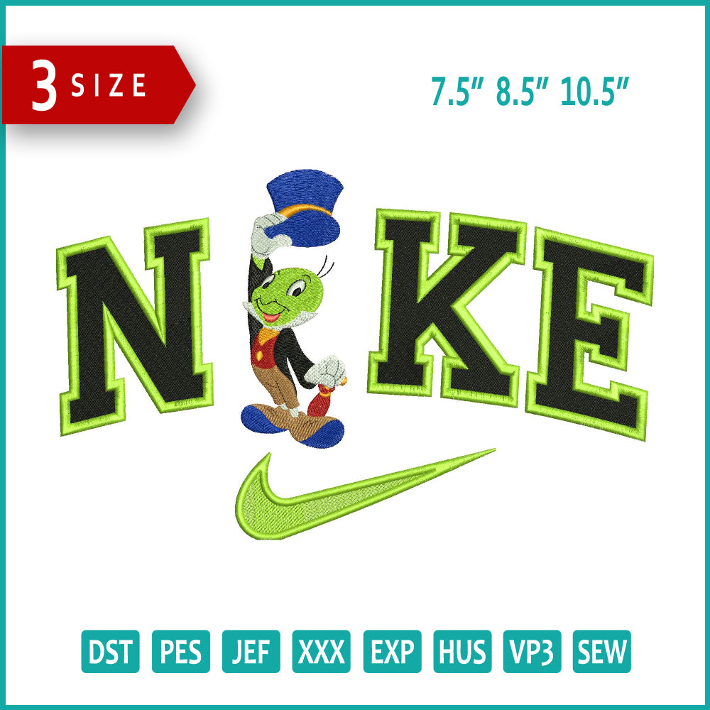 Archivos de diseño de bordado Nike Jimmy Cricket - 3 tamaños