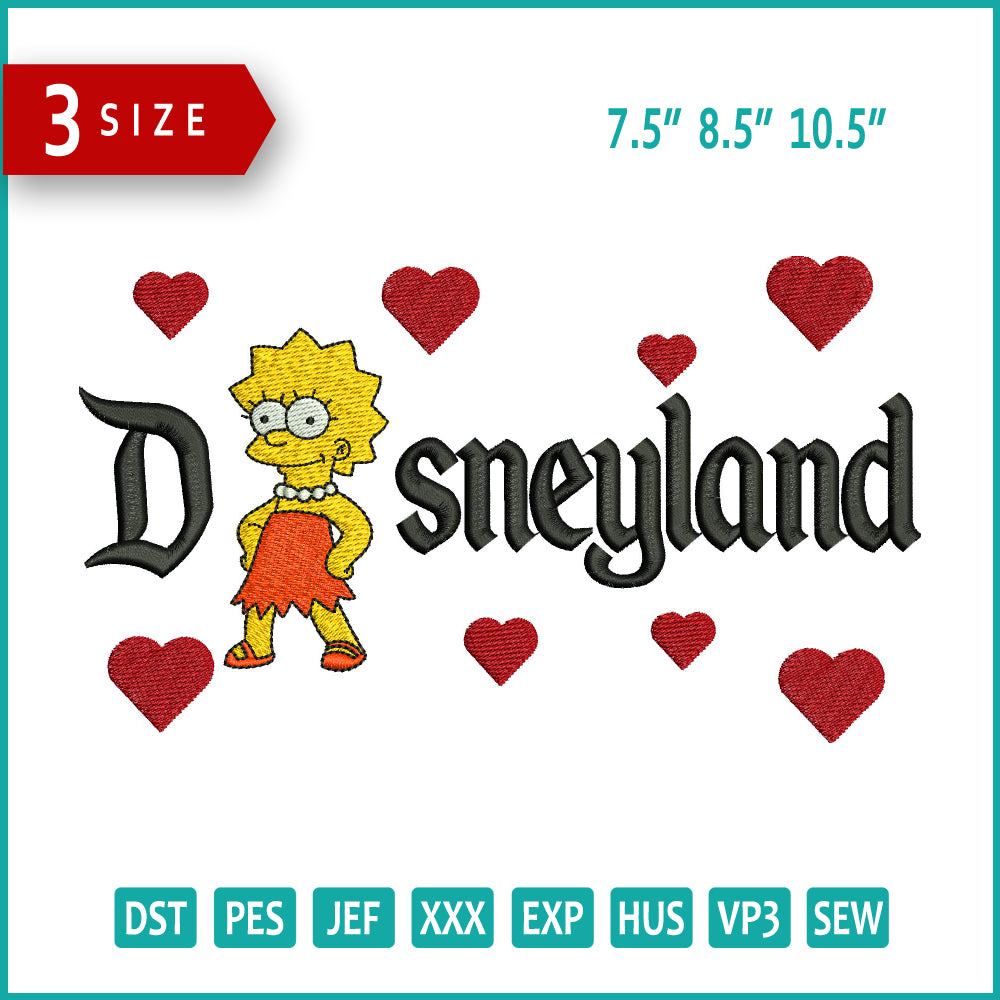 Lisa Simpson Disneyland Embroidery Design Files 3 Sizes Online  