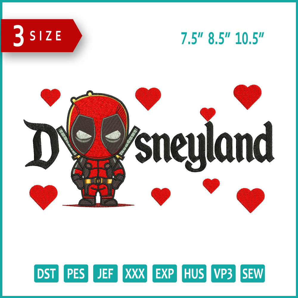 Chibi Deadpool Disneyland Embroidery Design Files - 3 Size's