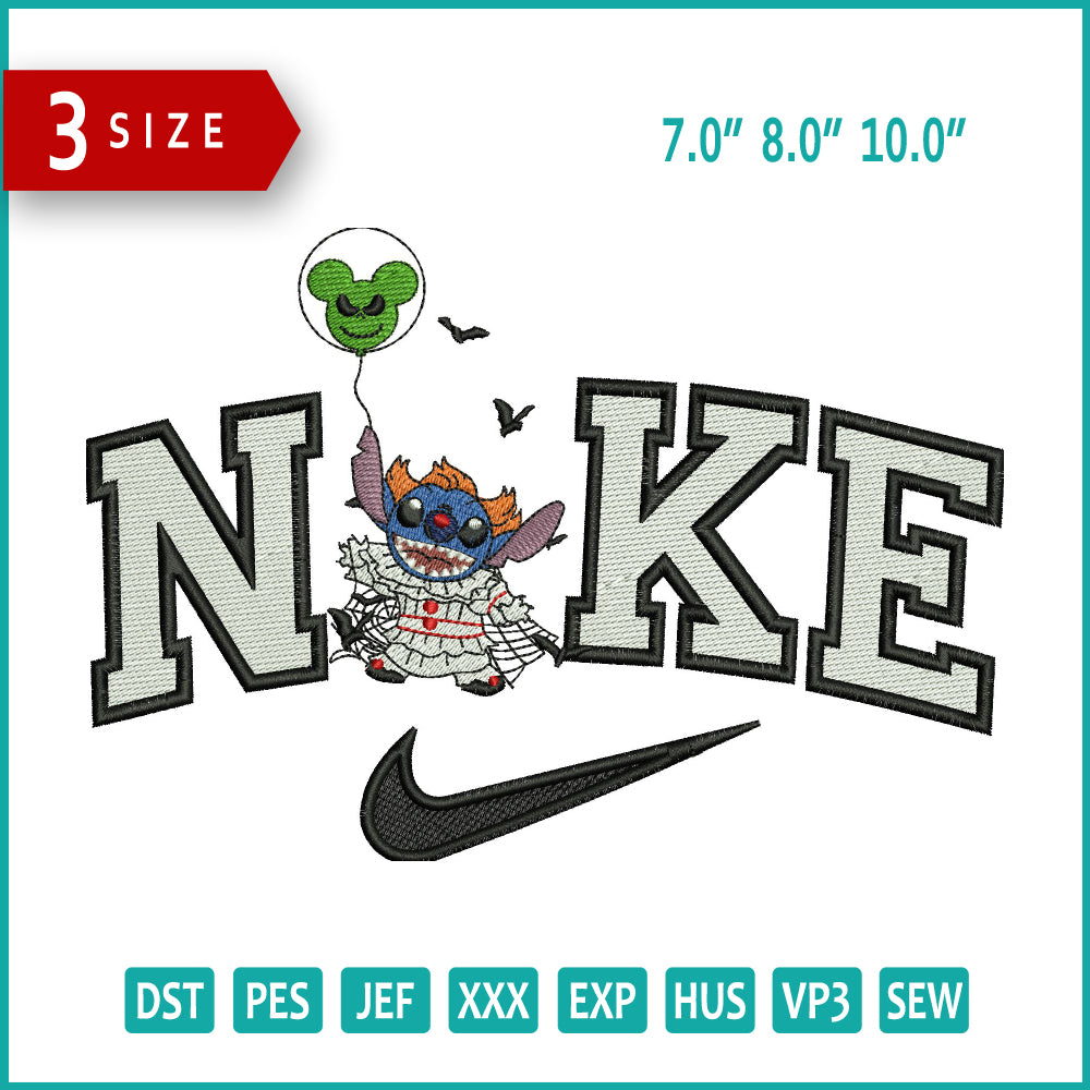 Nike Stitch Cosplay Pennywise Clown Embroidery Files - 3 Size's
