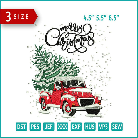 Merry Christmas Truck Embroidery Design Files - 3 Size's