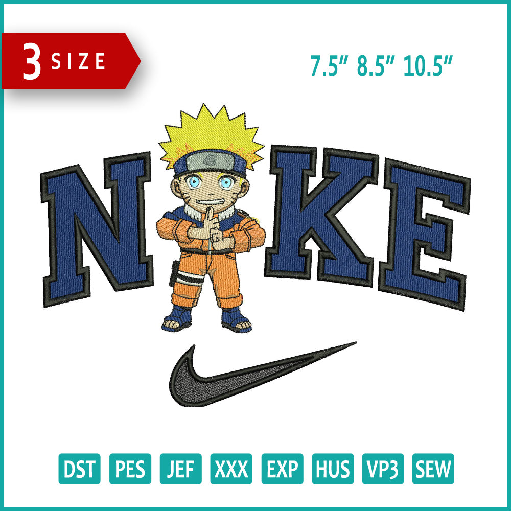 Archivos de diseño de bordado Nike Chibi Naruto (3 tamaños)