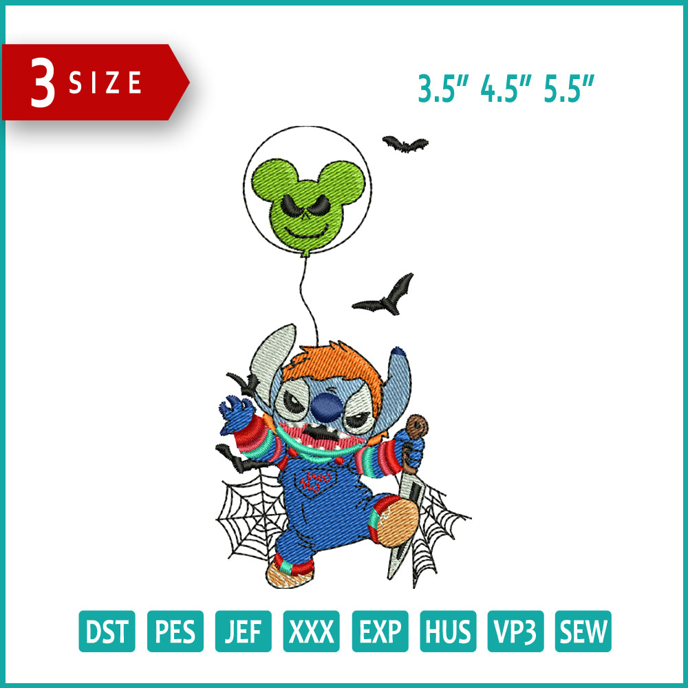 Stitch Clown Embroidery Files - 3 Size's