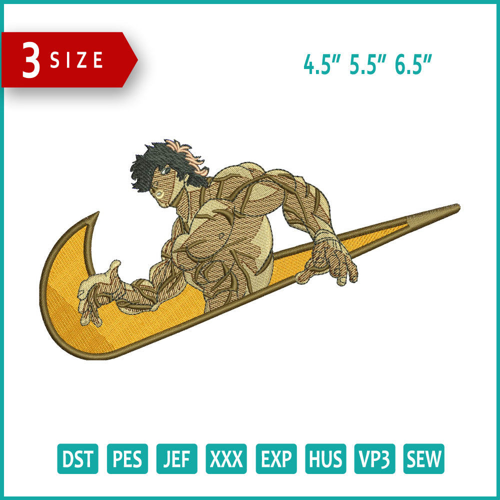 Archivos de diseño de bordado Baki Hanma Swoosh - 3 tamaños