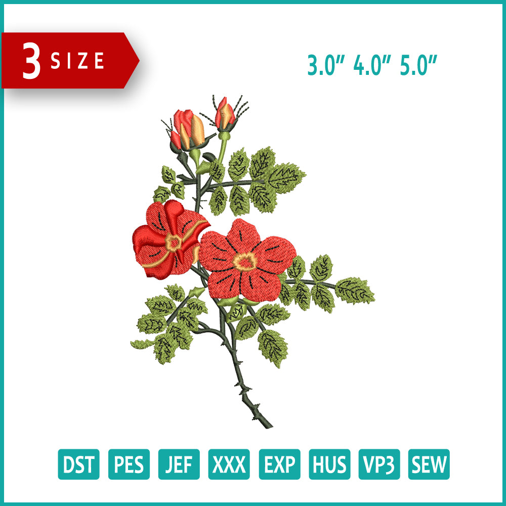 Flower Embroidery Files - 3 Size's