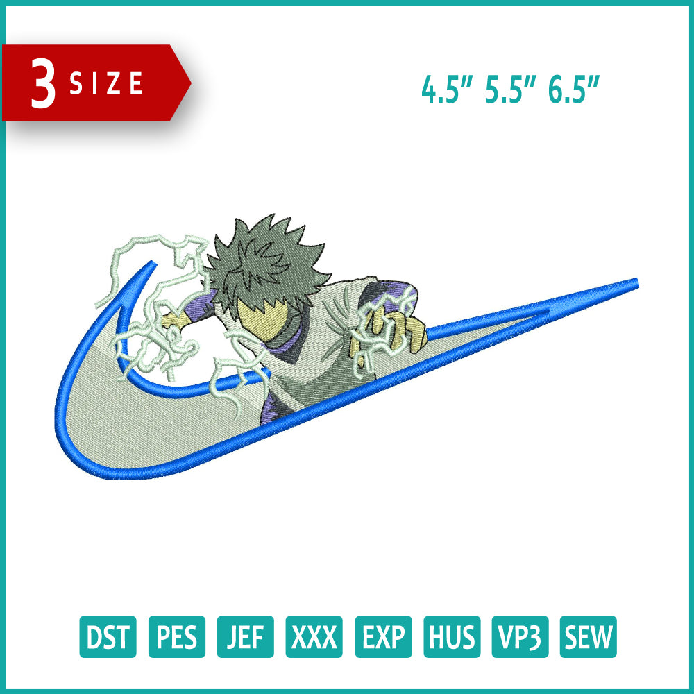 Archivos de diseño de bordado Killua Zoldyck Swoosh v3 - 3 tamaños