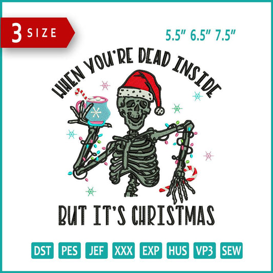 christmas skeleton Embroidery Design Files - 3 Size's