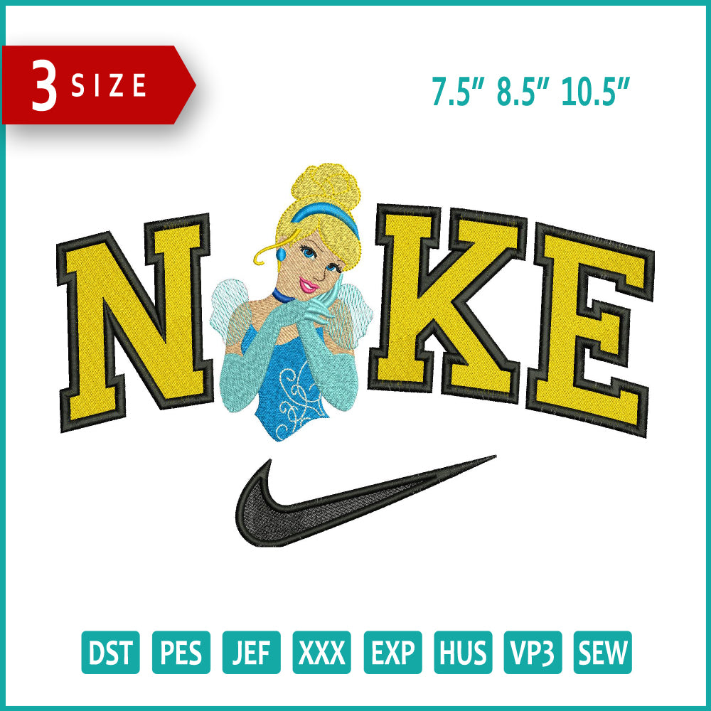 Archivos de diseño de bordado Nike de Cenicienta (3 tamaños)