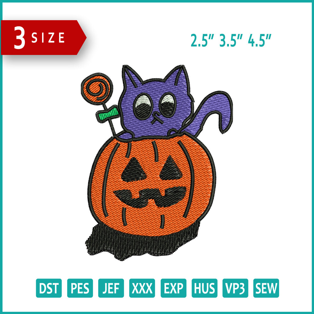 Pumpkin Kitty Embroidery Files - 3 Size's