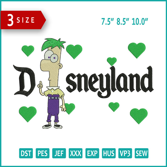 Archivos de diseño de bordado de Ferb Fletcher Disneyland (3 tamaños)