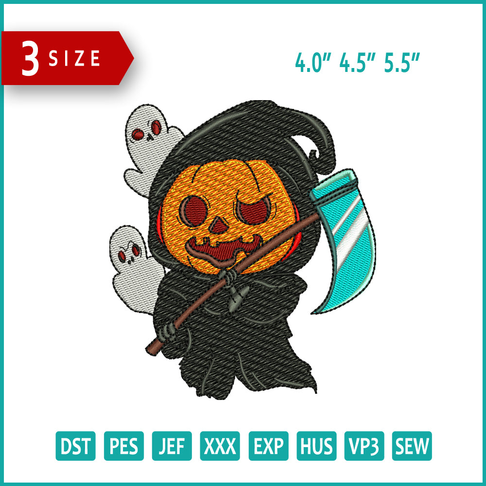 Pumpkin Ghost v2 Embroidery Files - 3 Size's