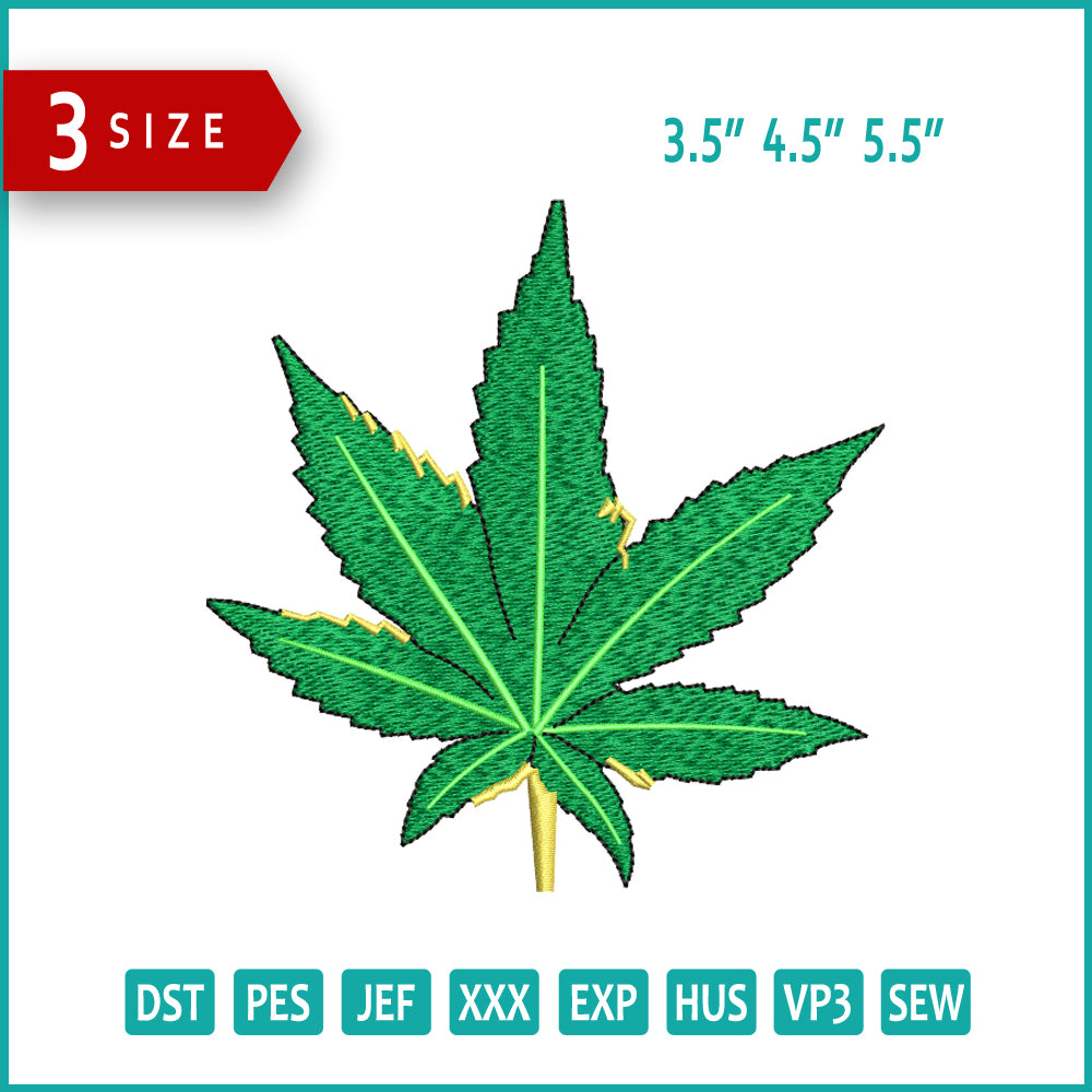Archivos de diseño de bordado de hojas de marihuana - 3 tamaños