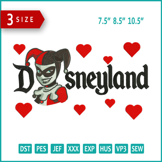 Archivos de diseño de bordado de Harley Quinn Half Disneyland (3 tamaños)