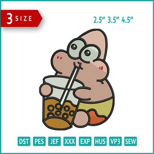 Archivos de diseño de bordado de Chibi Patrick Star - 3 tamaños