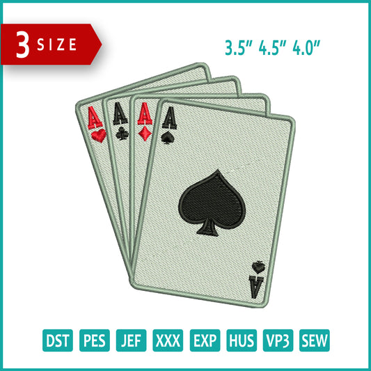 Archivos de diseño de bordado de cartas de póquer - 3 tamaños