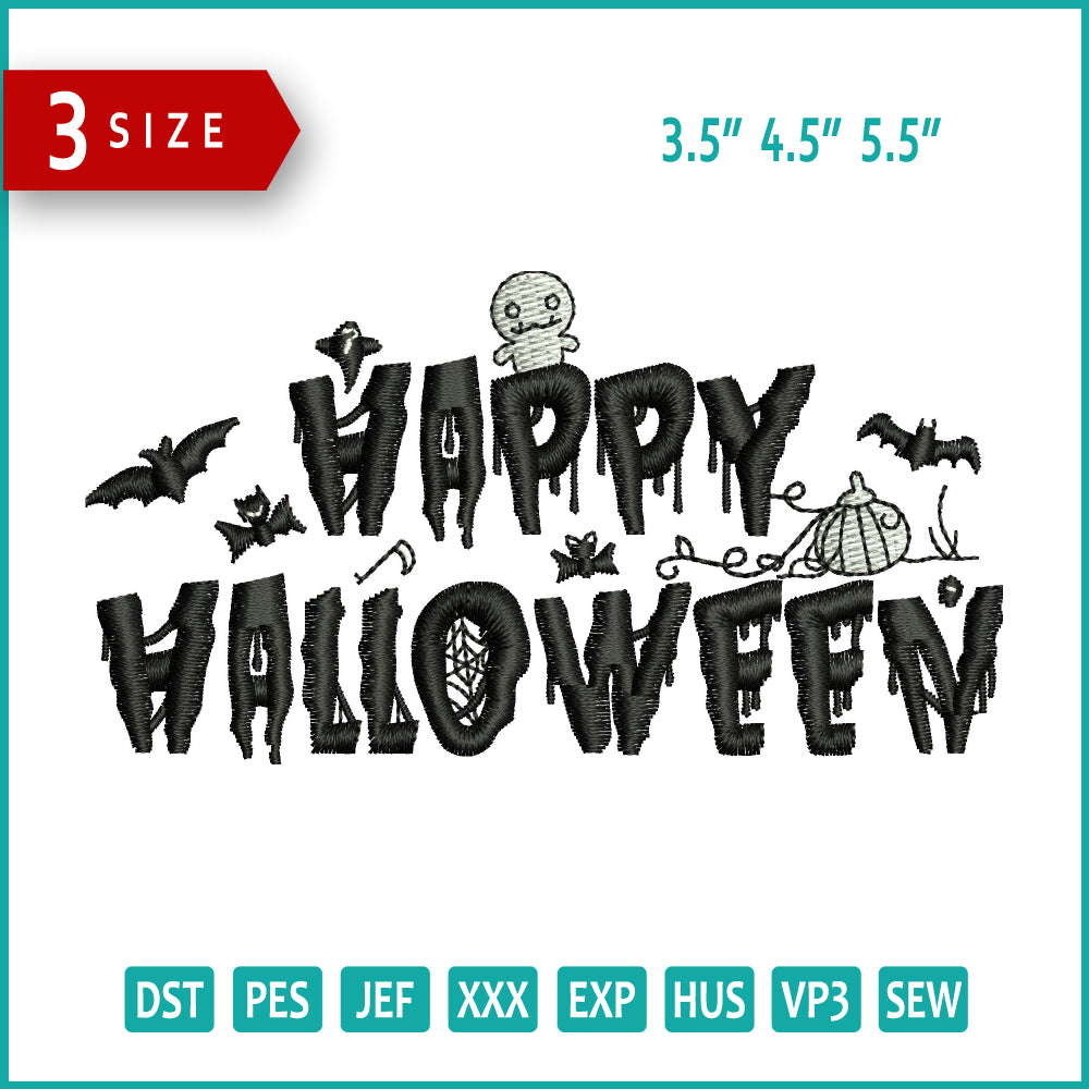 Happy Halloween v3 Embroidery Files - 3 Size's